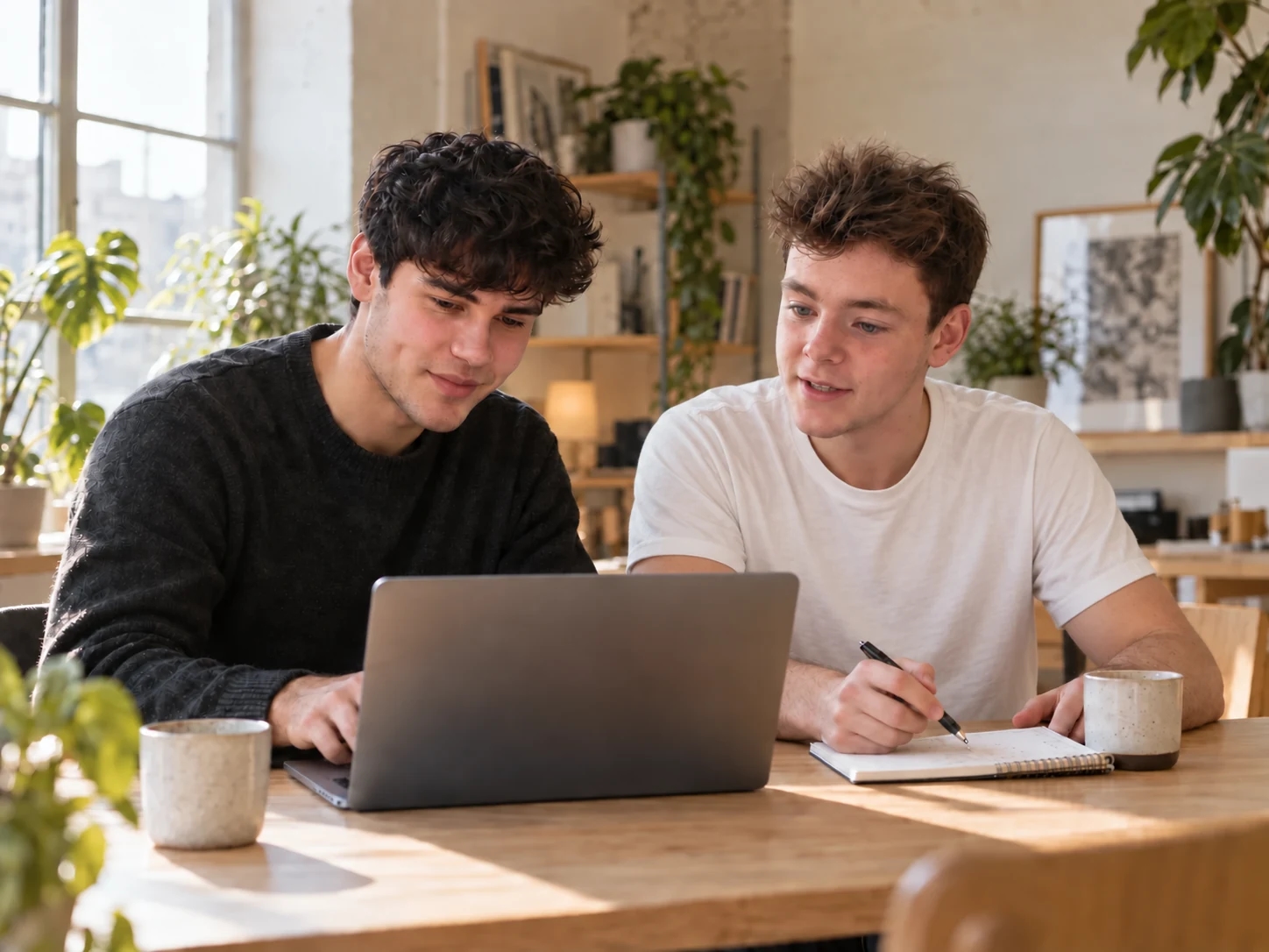 AI-samengesteld sfeerbeeld van het team van B&E Solutions dat samen aan software werkt.